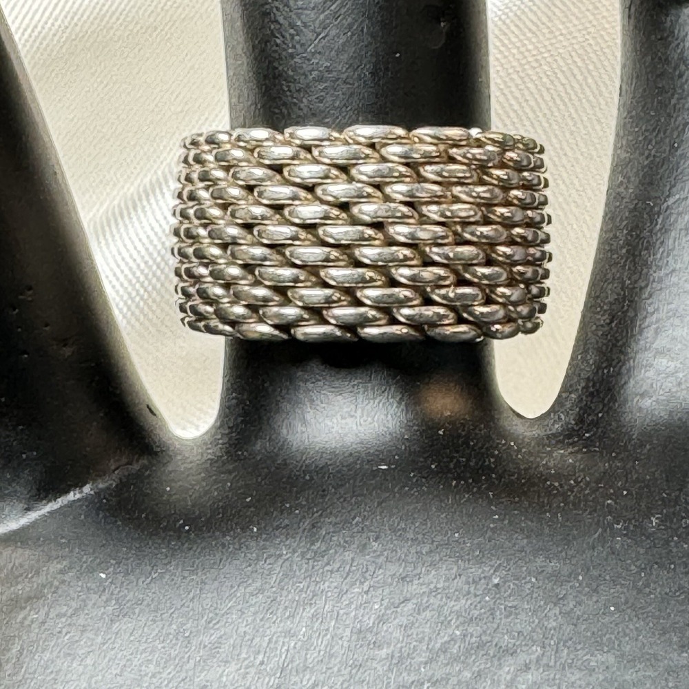 Tiffany & Co 925 Sterling Silver Somerset Flexible Mesh Weave Band Ring Size 6.5